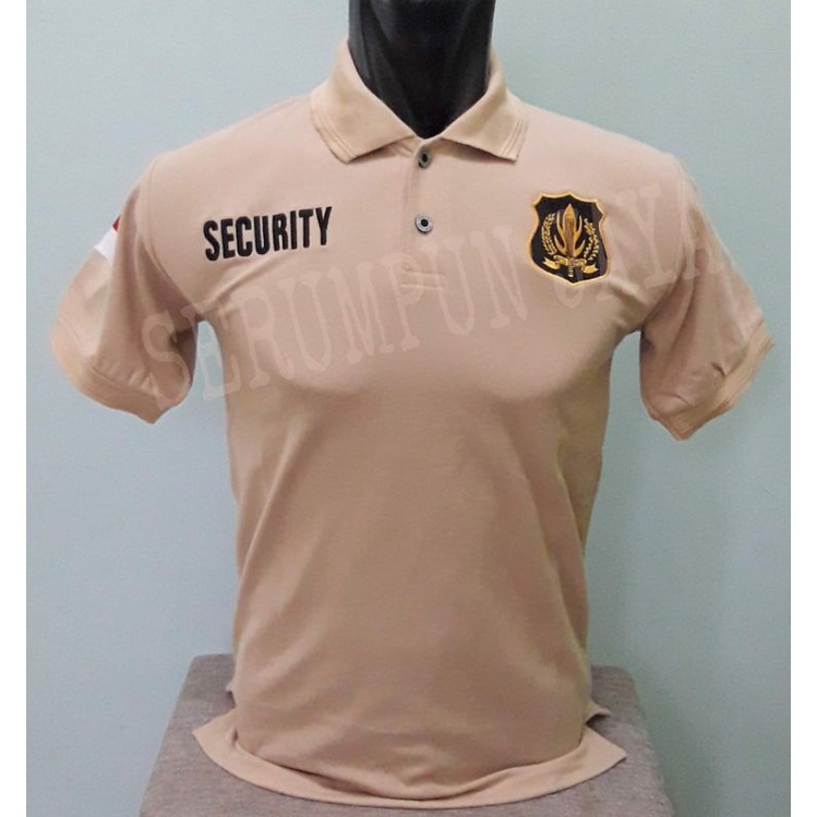 KAOS SECURITY KREM - KAOS KERAH SECURITY KREM LOGO KUNING - KAOS SECURITY FULL BORDIR.