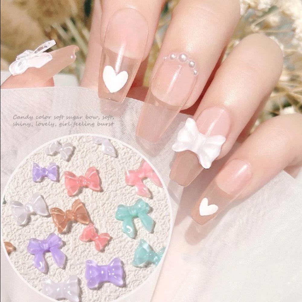 AUGUSTINA Agustina Ikatan Simpul 3D Dekorasi Nail Art Warna Permen Dapat Ditekuk Nail Art Berlian Lembut DIY Manicure Aksesoris