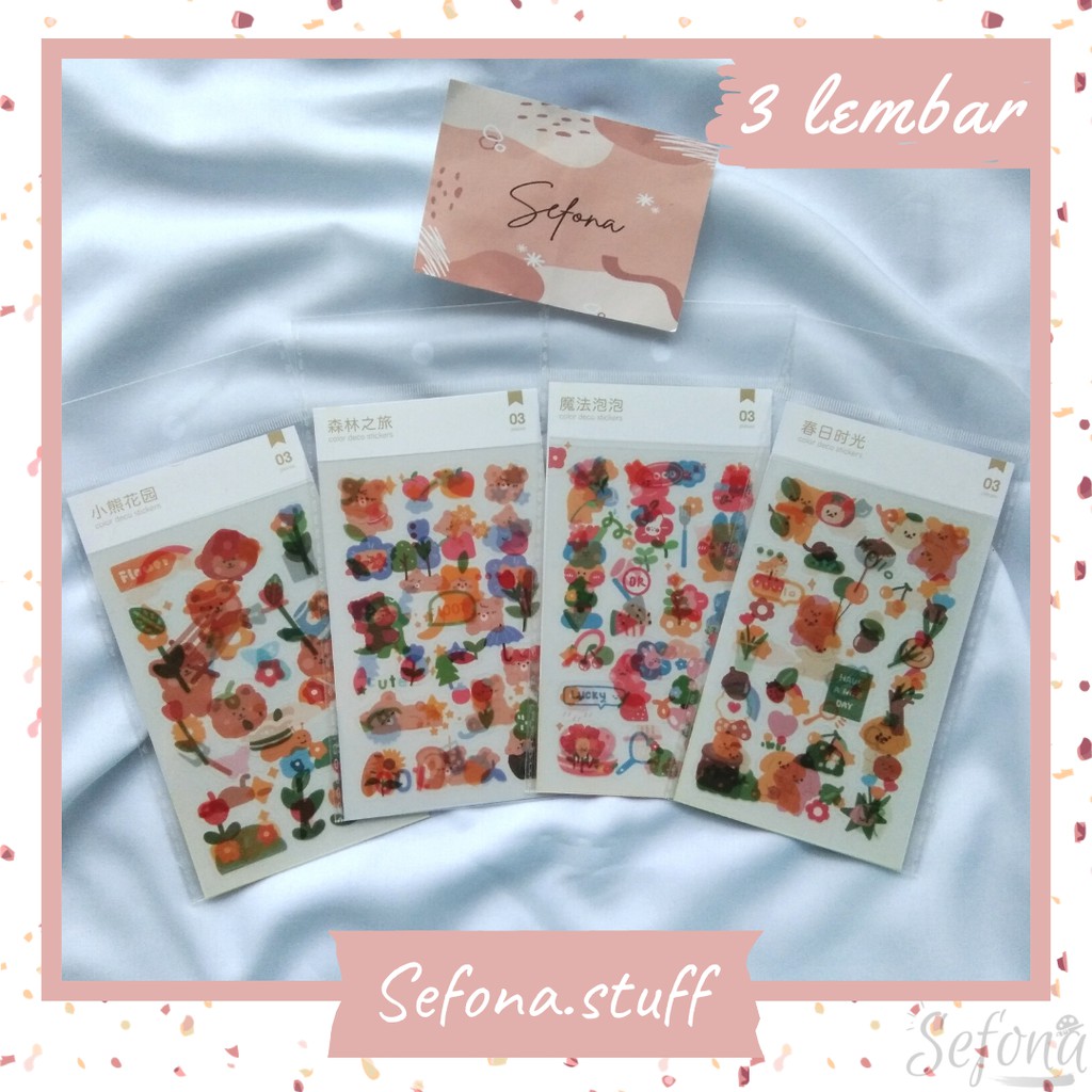 

3 Lembar Sticker Deco Sheet Happy Bear | Case Transparan Journal DIY Scrapbook Aesthetic Lucu Murah