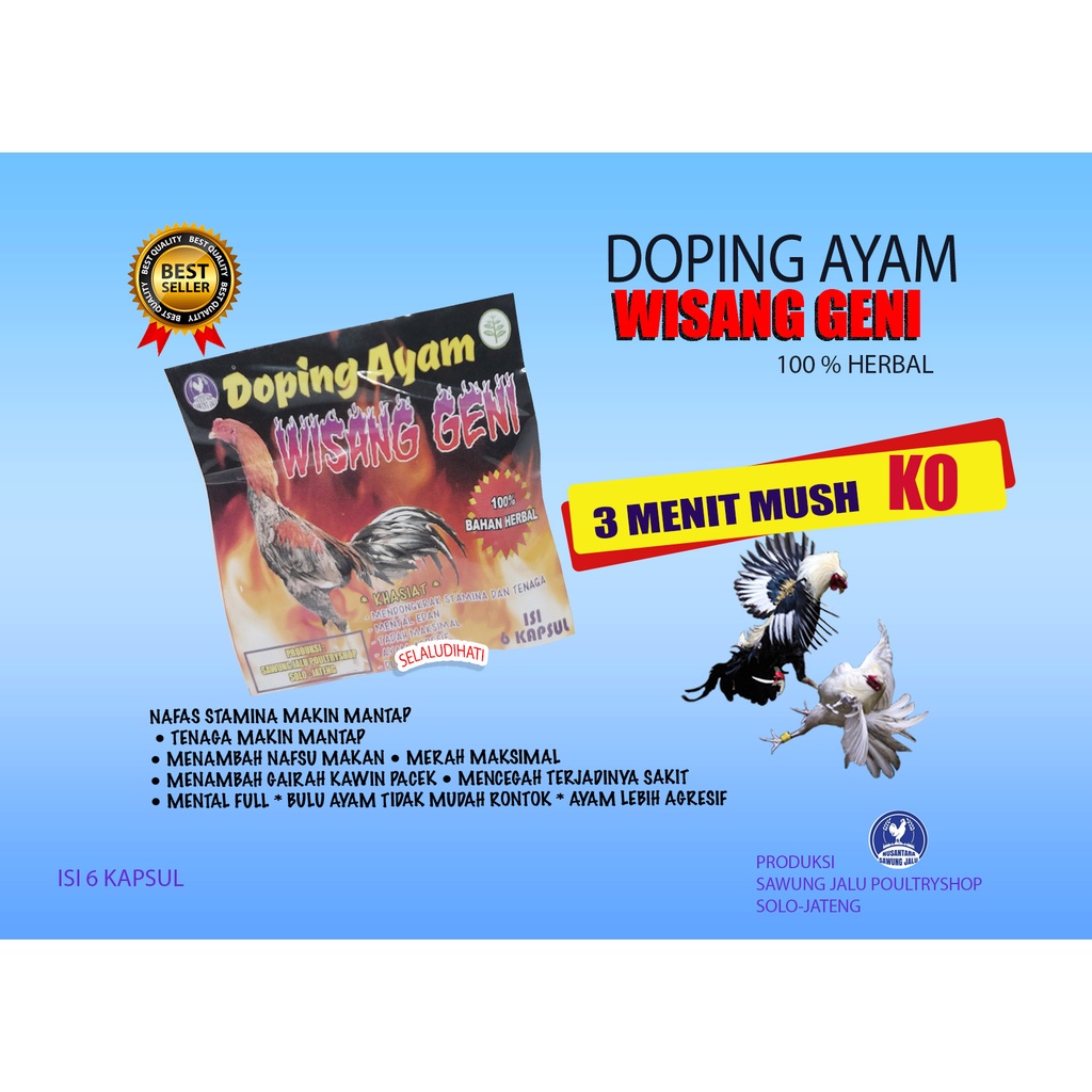 DOPING AYAM, WISANGGENI,(OBAT, JAMU, VITAMIN, AYAM JAGO, ADUAN, LAGA, PETARUNG,, OBAT LUKA DALAM)