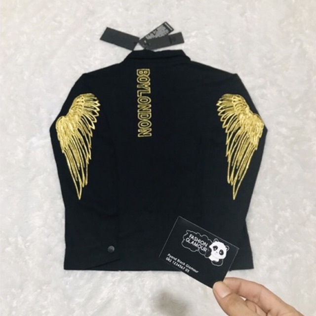 BOY27 JAKET JEANS BOY LONDON WINGS BORDIR GOLD IMPORT PRIA WANITA ASIA EROPA KOREA AMERIKA