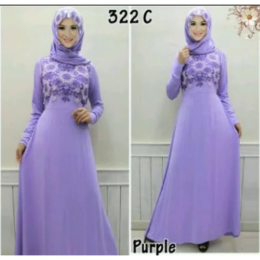 Sale/Obral Baju Gamis  set pasmina ada brukat bunga/ Baju MusliM AUDINA UNGU