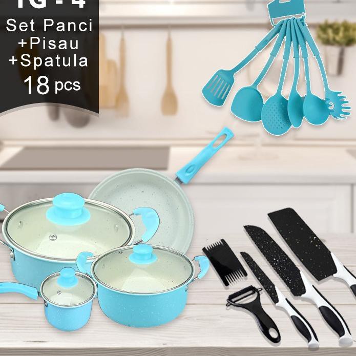 X97N []  Panci Set Teflon Marble 13 pcs Cookware Set Tutup Kaca WARNA BIRU UNGU TOSCA GA7
