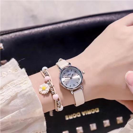 Jam Tangan Casual Wanita Kecil Strap Pu Dial Bulat Romawi Korean Import