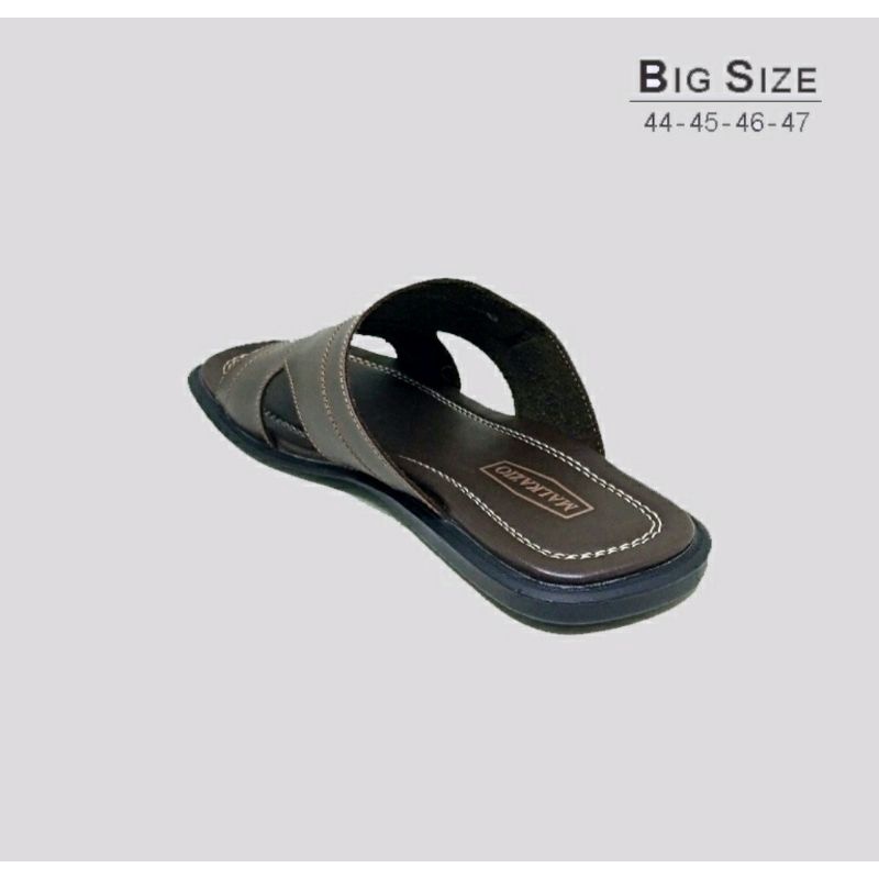 UKURAN LUAR NEGRI / Sendal MK-01  Kokop Brown JUMBO 44-47 Sandal Kulit Big Size Clasik Style Ukuran Besar Kaki Lebar, 44 Original