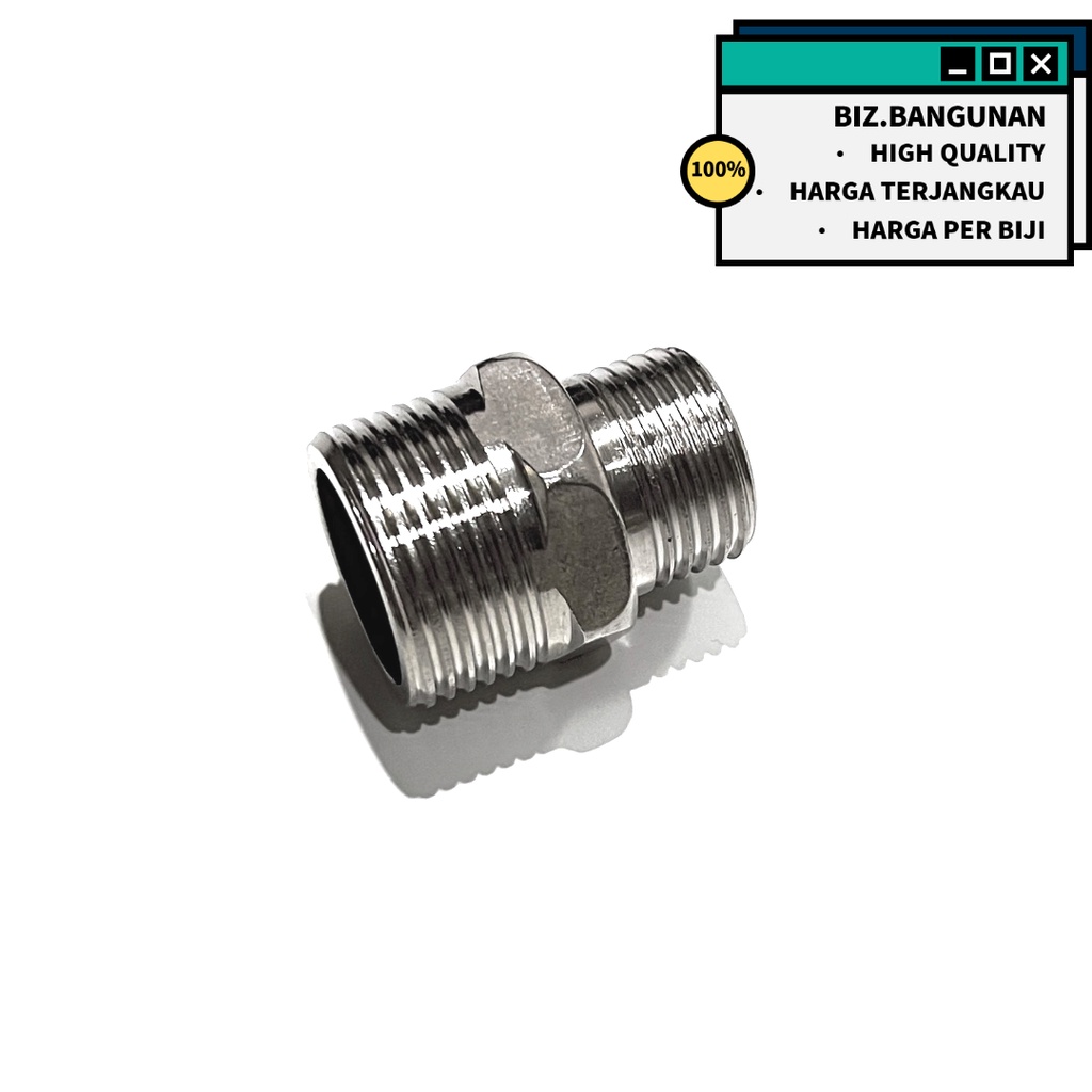 DOUBLE NEPEL STAINLESS 1/2 X 3/4 - SAMBUNGAN KRAN PIPA SOK SOCK SOCKET