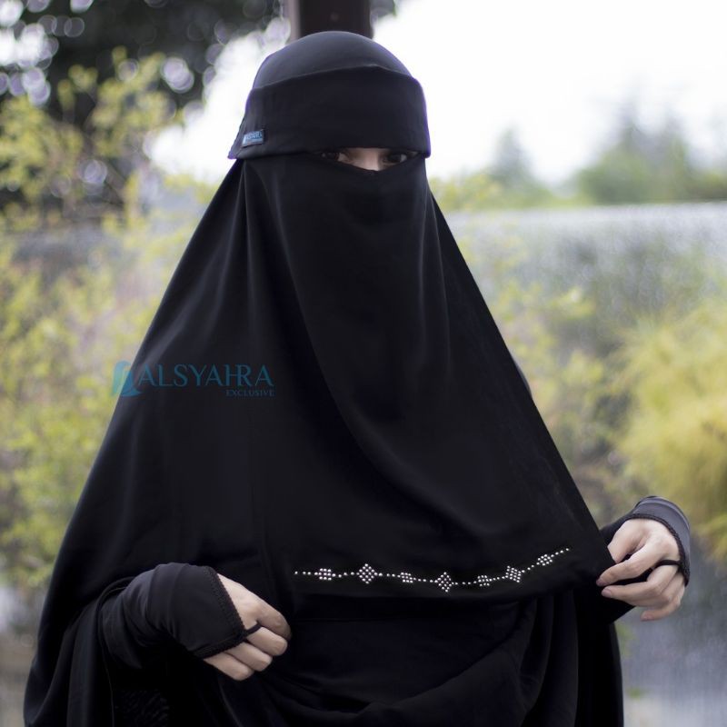 Niqab poni alhajr cadar poni siffon silk jetblack Alsyahra exclusive