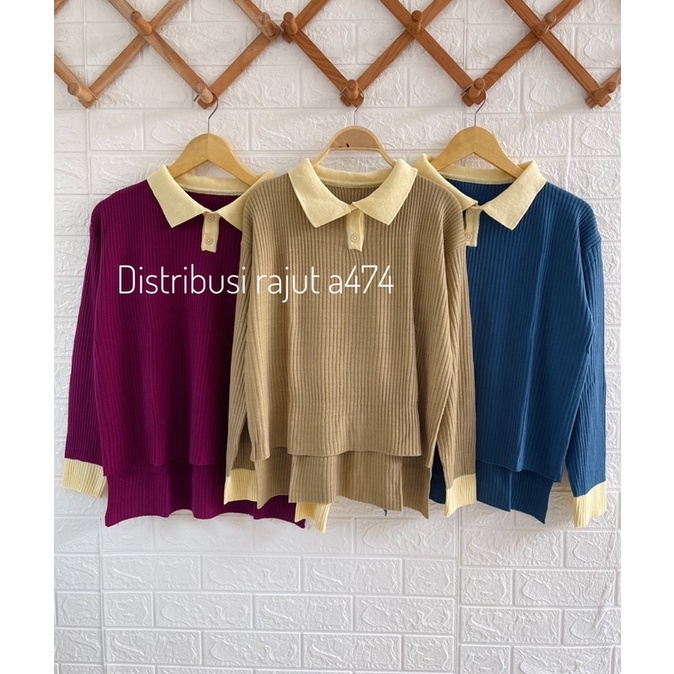 RAISYA POLO SWEATER KNIT KERAH V WARNA WANITA