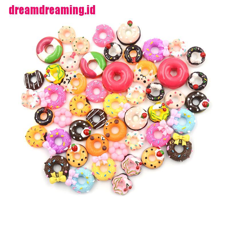 10pcs Miniatur Donat Bahan Resin Untuk Case Handphone