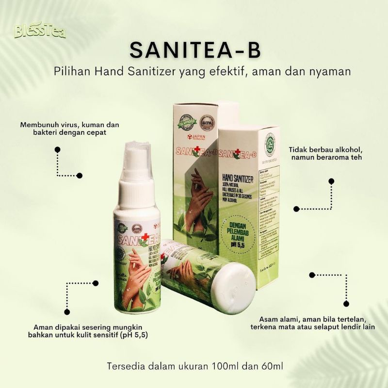 BlessTea SANITEA-B HAND SANITIZER Non-Alkohol pH 5.5 EPA & FDA Approved
