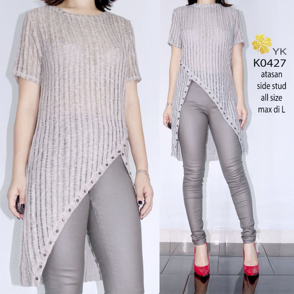 YKdress 0427 atasan list studed wools slide side