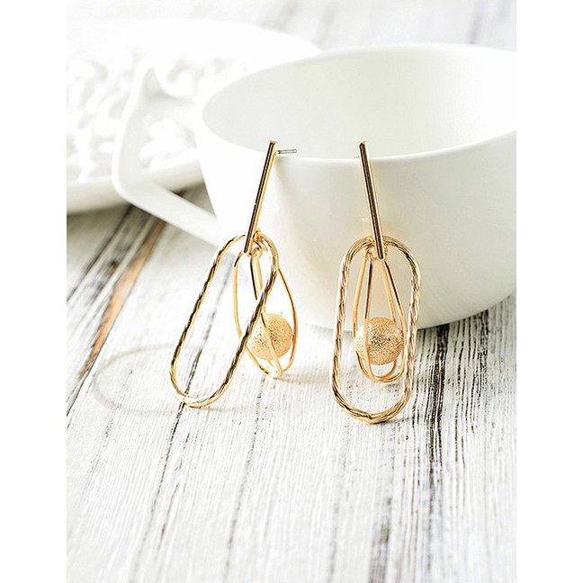 LRC Anting Tusuk Fashion Gold Geometric Metal Ball Earrings F78992