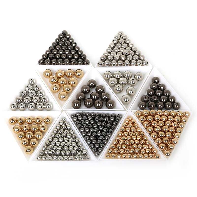 Manik-Manik Spacer Ccb Bulat Lapis Emas / Gun-Metal Ukuran 4 6 8 10 12mm Untuk Membuat Perhiasan