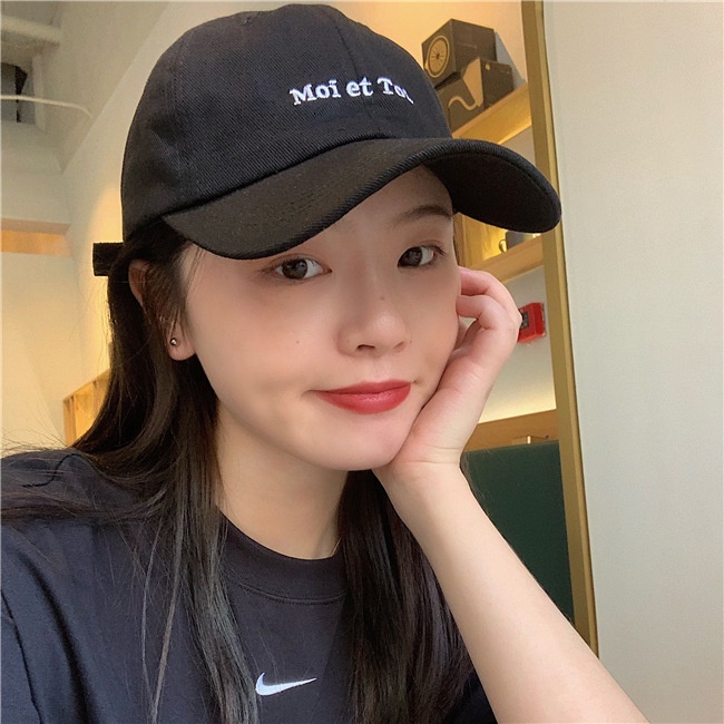 NEXTSTOP-190 Unisex Pria Wanita Hat Soft Material Bordir Moi Et Toi Topi Baseball