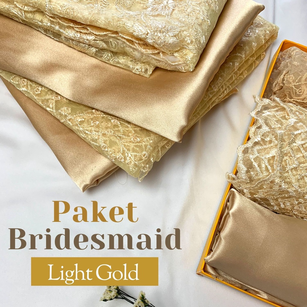 Paket Kain BRIDESMAID PREMIUM // Lamaran // Seragaman Keluarga // Wisuda Lengkap Satin Kebaya Brokat Warna Light Gold