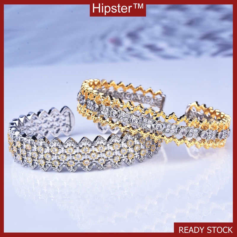 Italian Handmade Brushed Craft Vintage Palace Style Mesh Full Diamond Bracelet