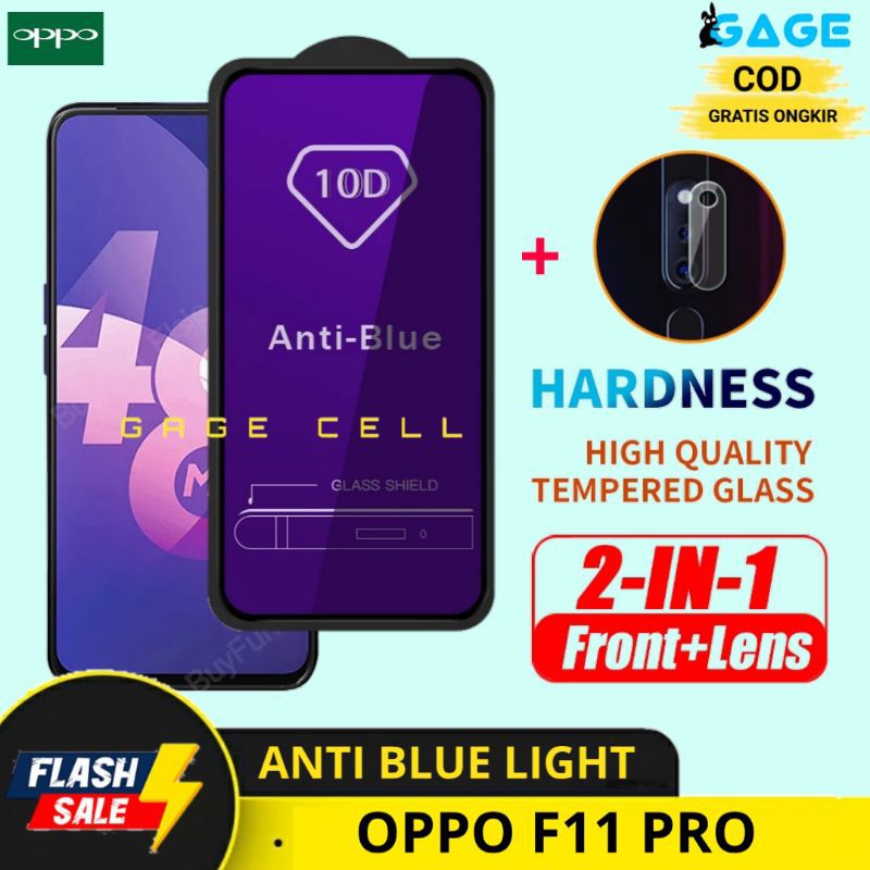 2IN1 TEMPERED GLASS ANTI BLUE LIGHT OPPO F11 PRO- TG ANTIGORES FULL LAYAR KAMERA OPPO F11PRO PREMIUM