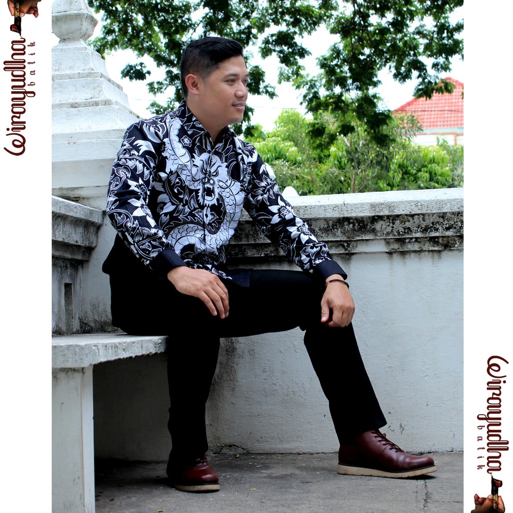 Kemeja Batik Panjang Motif Naga Putih Premium Ekslusif (Gratis Ongkir Tanpa Voucher)