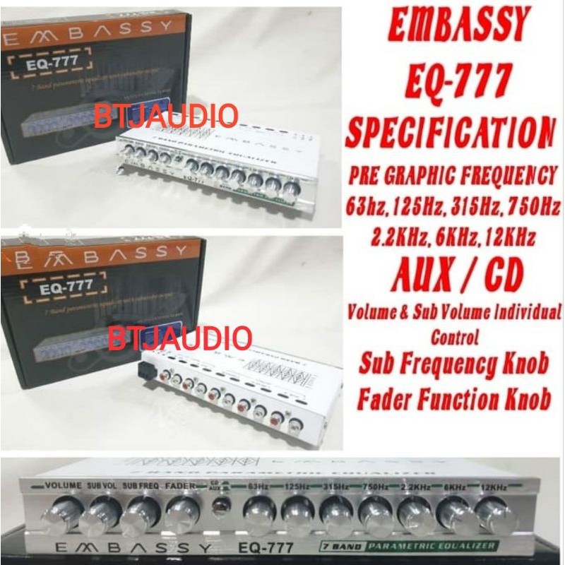 PRE AMP/PREAMP/PARAMETRIC MOBIL EMBASSY 7 BAND FREQUENCY EQUALIZER PLUS SUB VOL SUB FREQ SETTING