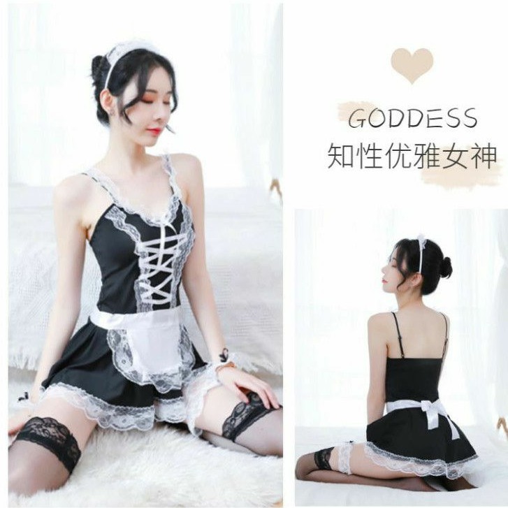 Maid Costume Set Stocking Sexy Seragam Pelayan Lingerie Cosplay