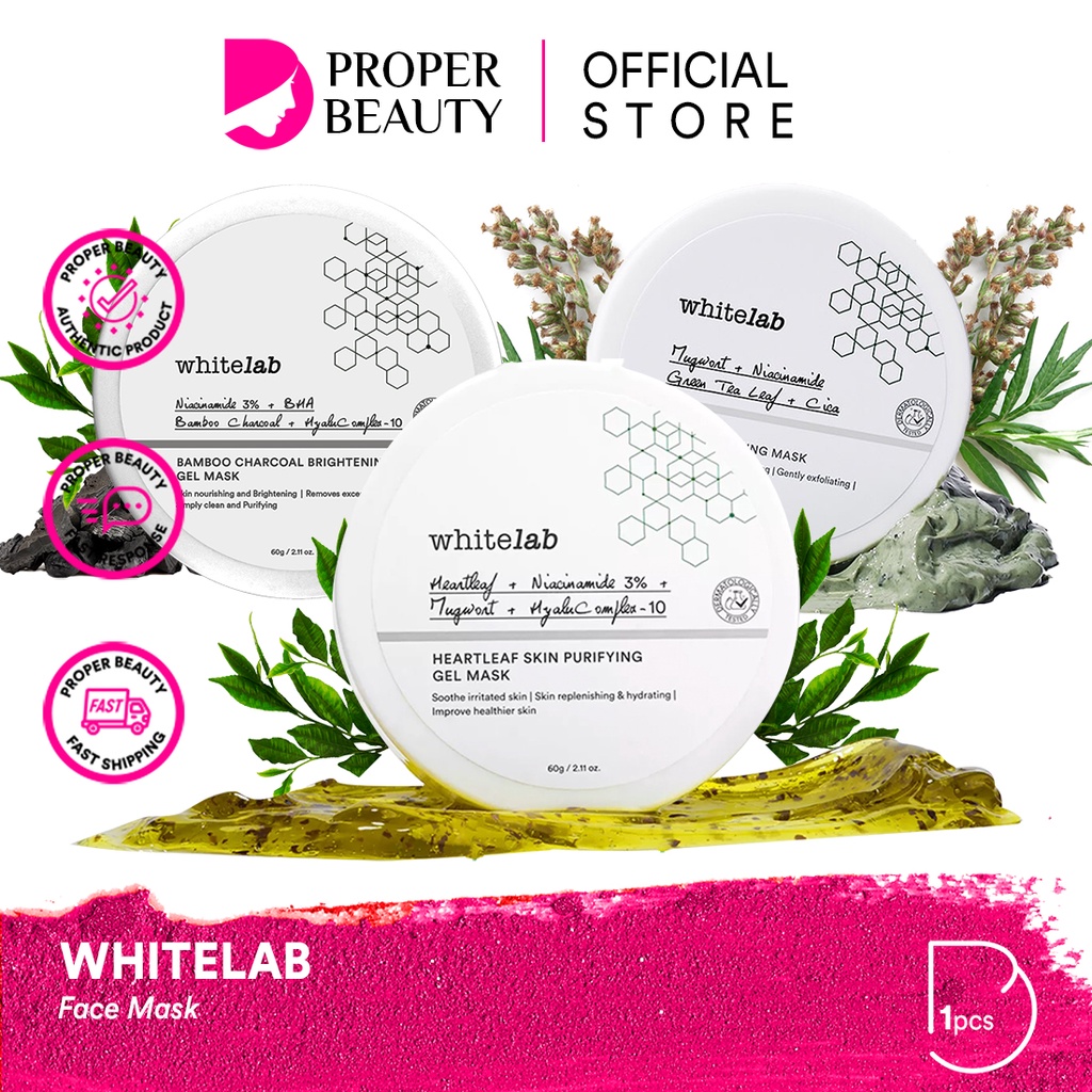 WHITELAB Face Mask Indonesia / Mugwort Pore Clarifying Bamboo Charcoal Heartleaf Purifying Bamboo Charcoal Brightening Gel Clay Masker Wajah / Moisturizer Moisturizing Pelembab / Facial Wash Toner Serum Eye Cream Sunscreen Soap / Paket Wajah Lengkap Set