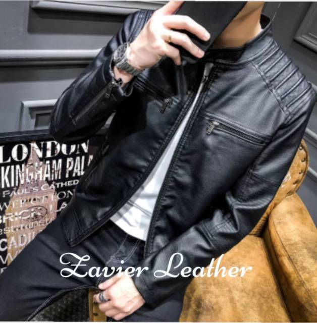 Jaket semi kulit pria motor jaket slim