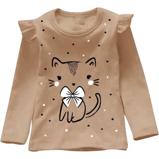 Atasan Kaos Anak Perempuan 1-14 Tahun Lengan Panjang Model Kerutan/Atasan Cattie Kids Matt Babyterry