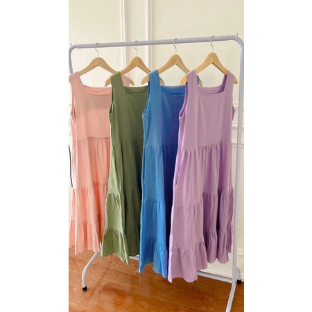 dress midi katun linen