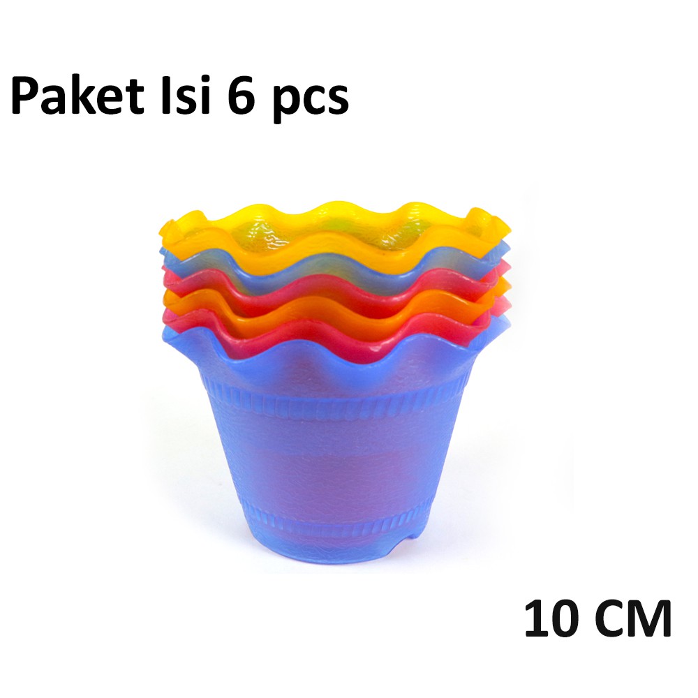 PAKET 6 PCS Mercury Pot Tanama Bunga Hias Plastik 10cm - Random Colour