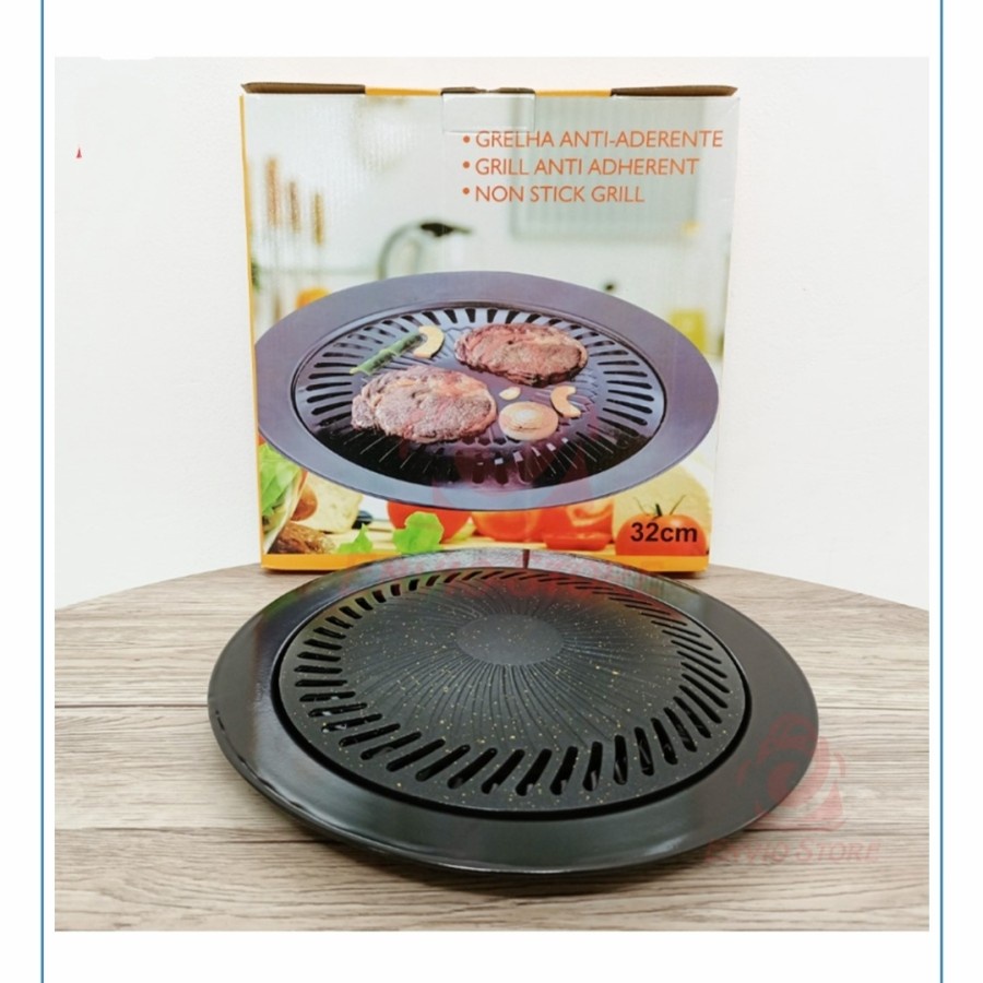 alat pemanggang grill pan 32cm bbq panggangan bakaran panci pemanggang