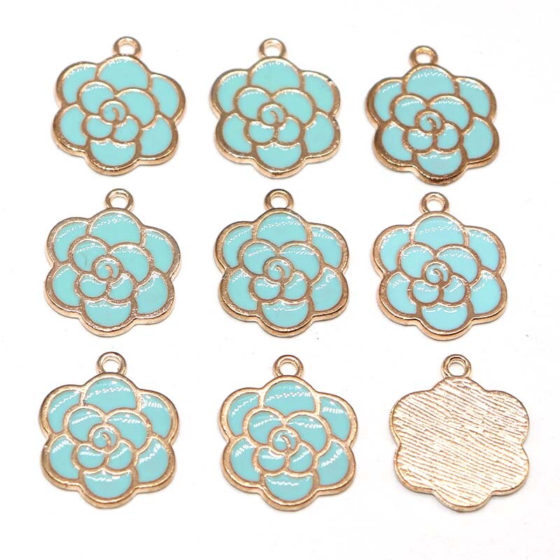 10pcs Liontin Bunga Enamel 18mm Warna Campur Untuk DIY Aksesoris Perhiasan