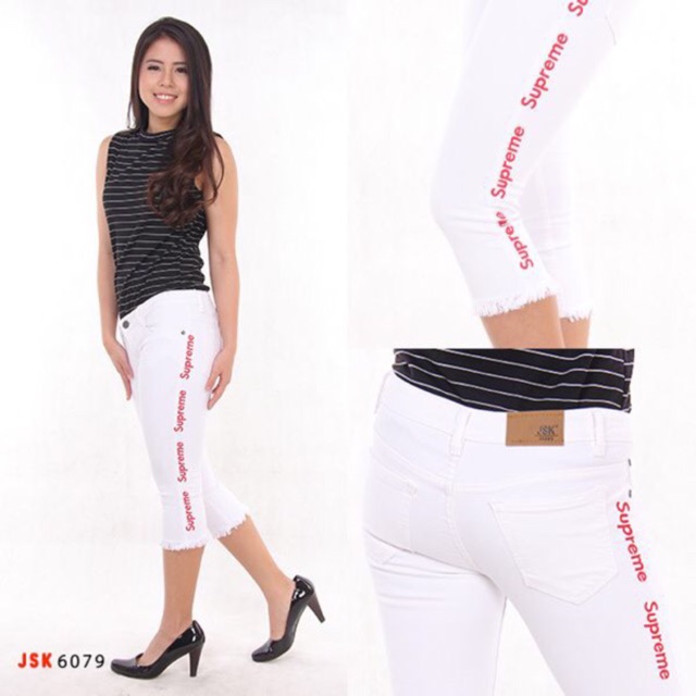 (SIZE 27-30) 7/8 WHITE JEANS SUPREME / CELANA 7/8 PENDEK JEANS BORDIR