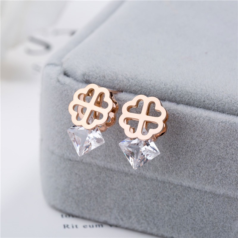 Anting Titanium Rose Gold Asli Wanita Fashion Anti Karat Murah AA018 motif simple formal kantor