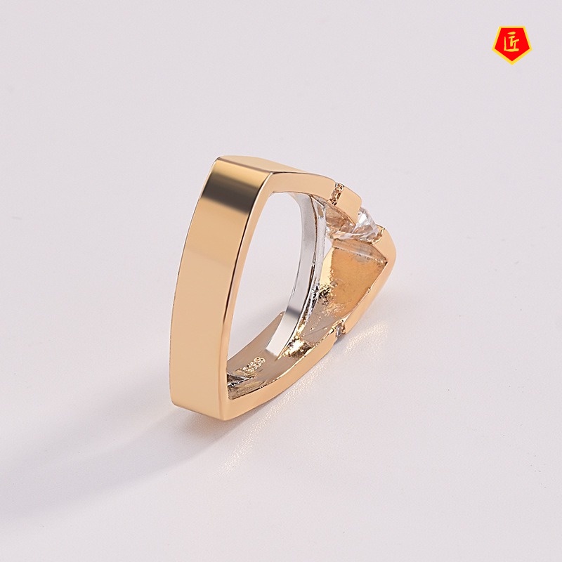 [Ready Stock]Creative Geometric Triangle Diamond-Studded Ring 18K Gold Color Separation