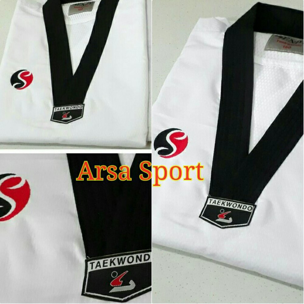 Dobok Taekwondo Sendy Fighter Diamond One Baju Tekwondo Kerah Hitam