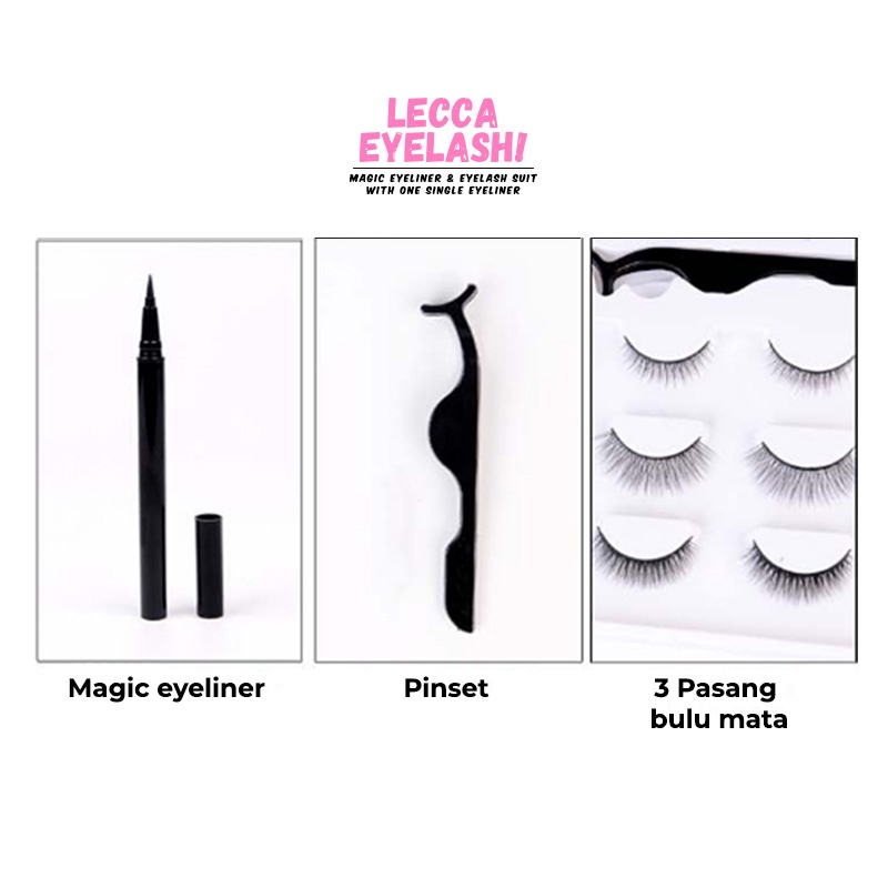 BULU MATA PALSU MAGIC EYELINER &amp; EYELASH LANGSUNG NEMPEL PAKETAN SET 3 PAIRS AKSESORIS HIASAN MATA WANITA MERK LECCA