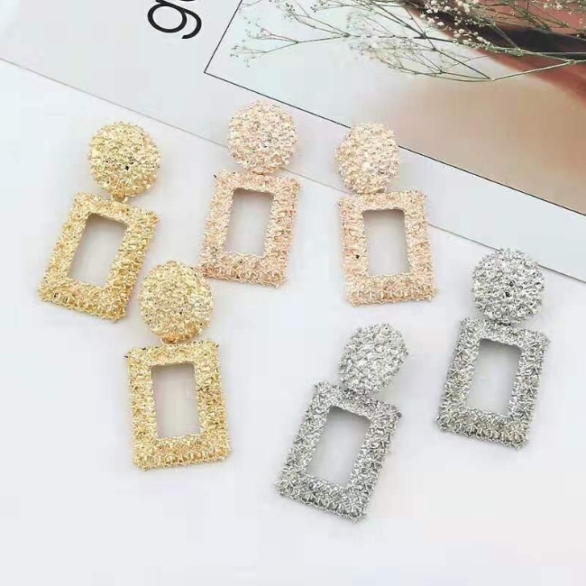 Anting Persegi Korea Hijab Muslim Jilbab Earrings Wanita Fashion Vintage Women Cantik Rectangle Metal Model Tusuk