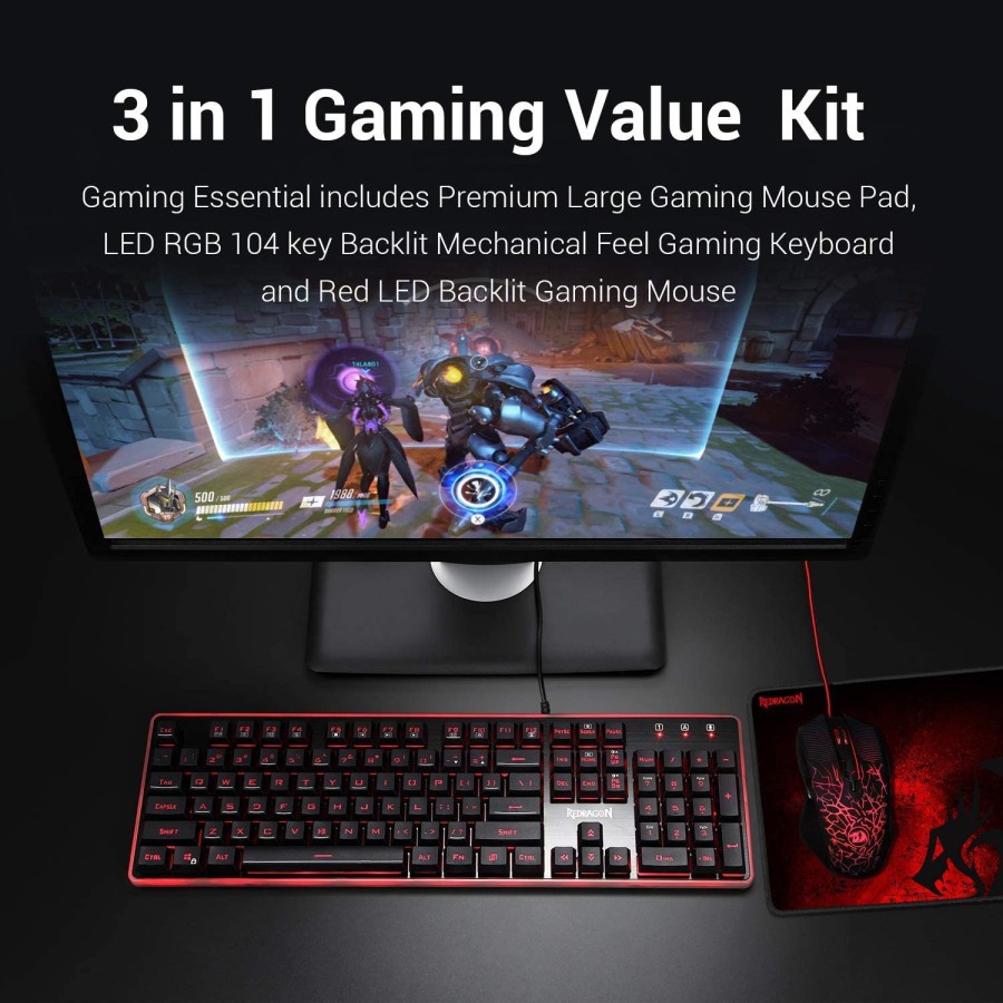 Keyboard Mouse Mousepad Redragon Gaming Wired RGB 3in1 Combo S107