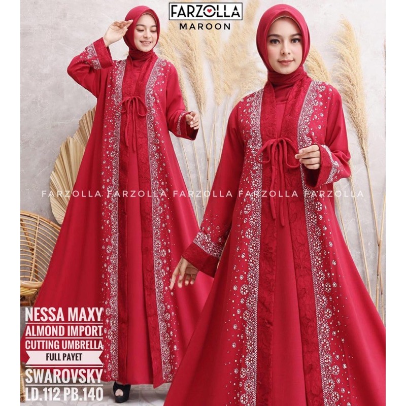 Baju Gamis Maxy Mewah Cutting Umbrella Nessa Maxy Original by Farzolla
