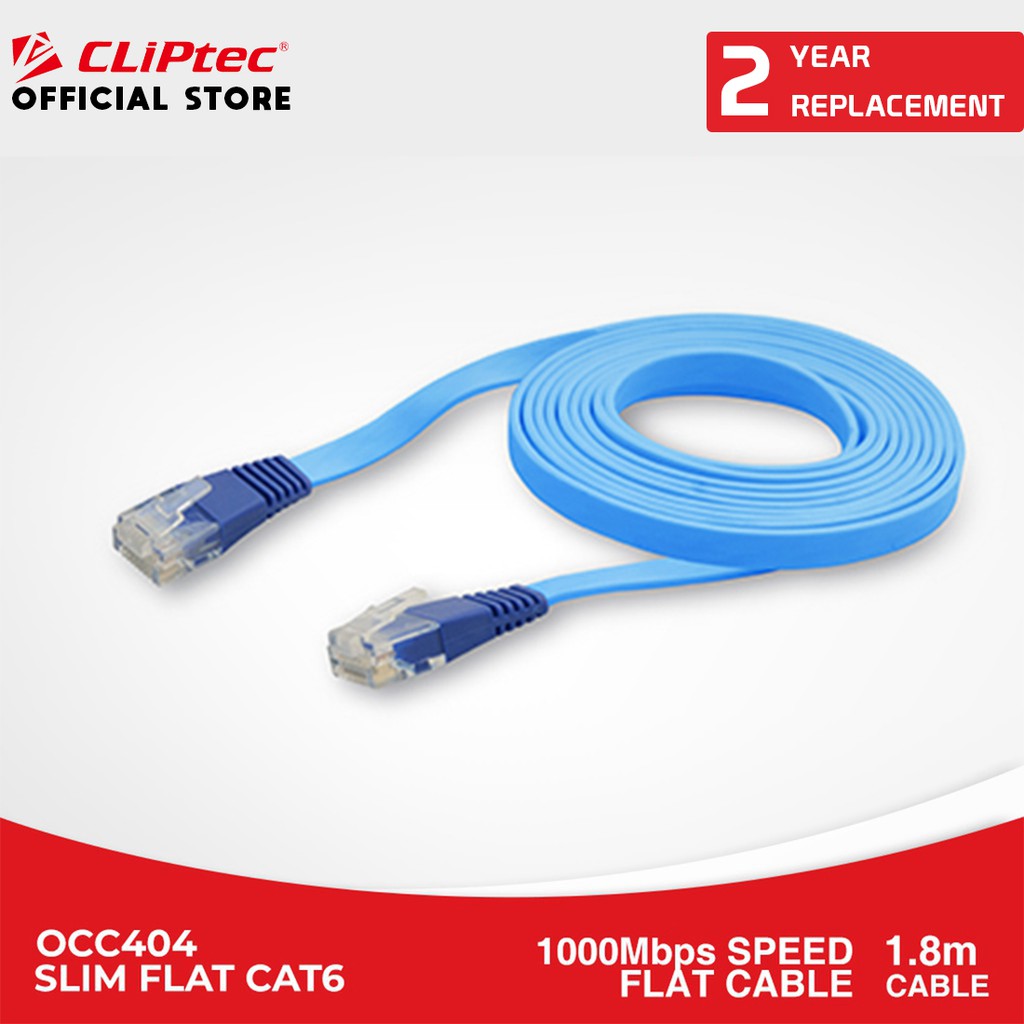 Jual Kabel LAN Slim Flat Cat6 Patch 1.8m CLIPtec OCC404 Indonesia