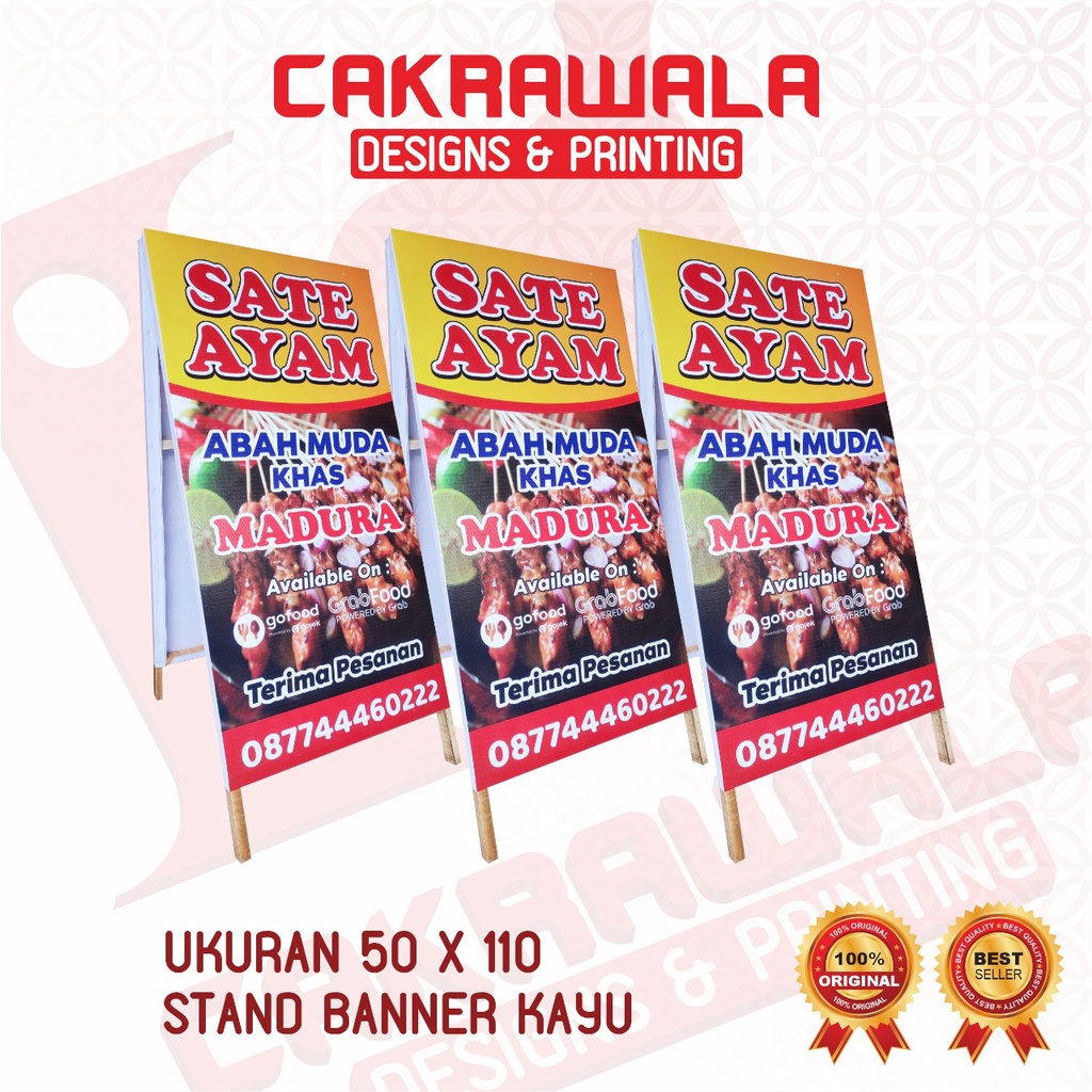 SEGITIGA BANNER UKURAN 50 X 110 CM - STAND BANNER KAYU  SATE AYAM - STANDING BANNER KAYU PAPAN PROMO