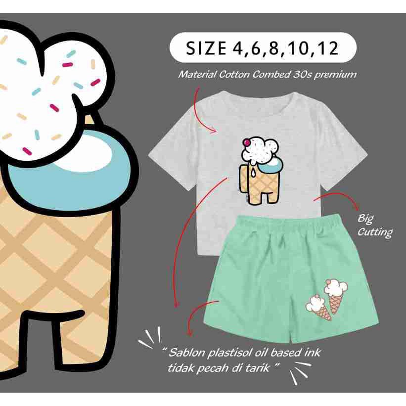 Setelan Kaos Anak Perempuan Ammigoz Motif Among Us Model Ice Cream
