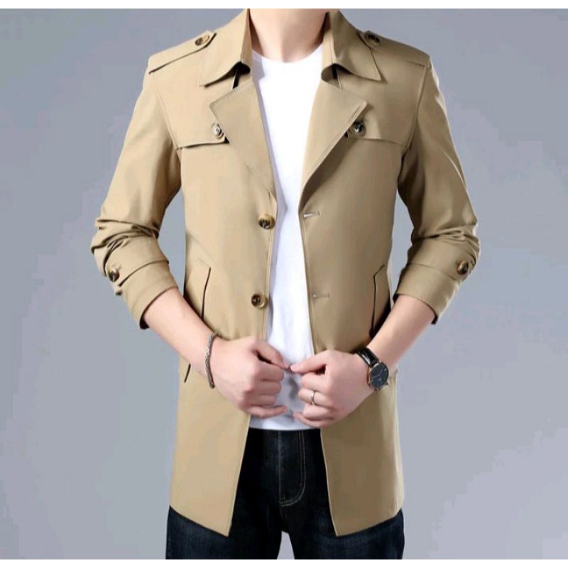 jaket Jas blazer jubah panjang pria/long coat pria mentel lengan panjang/katun dril jaket jubah pria