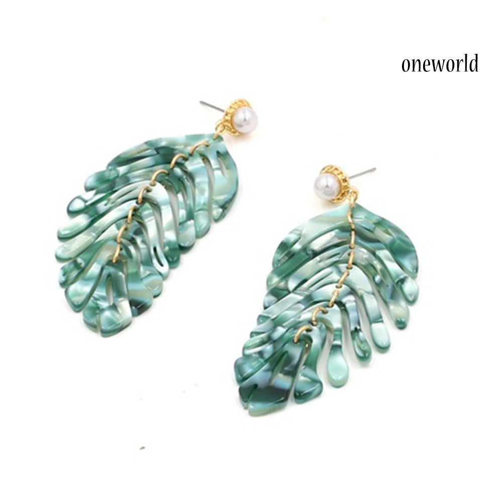 OW# Bohemian Women Resin Leaf Shaped Dangle Ear Stud Earrings Party Jewelry Gift