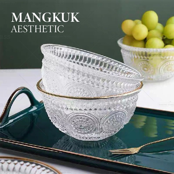 Mangkuk mangkok kaca vintage cantik unik 420ml salad Retro Gaya Nordic Glass Bowl