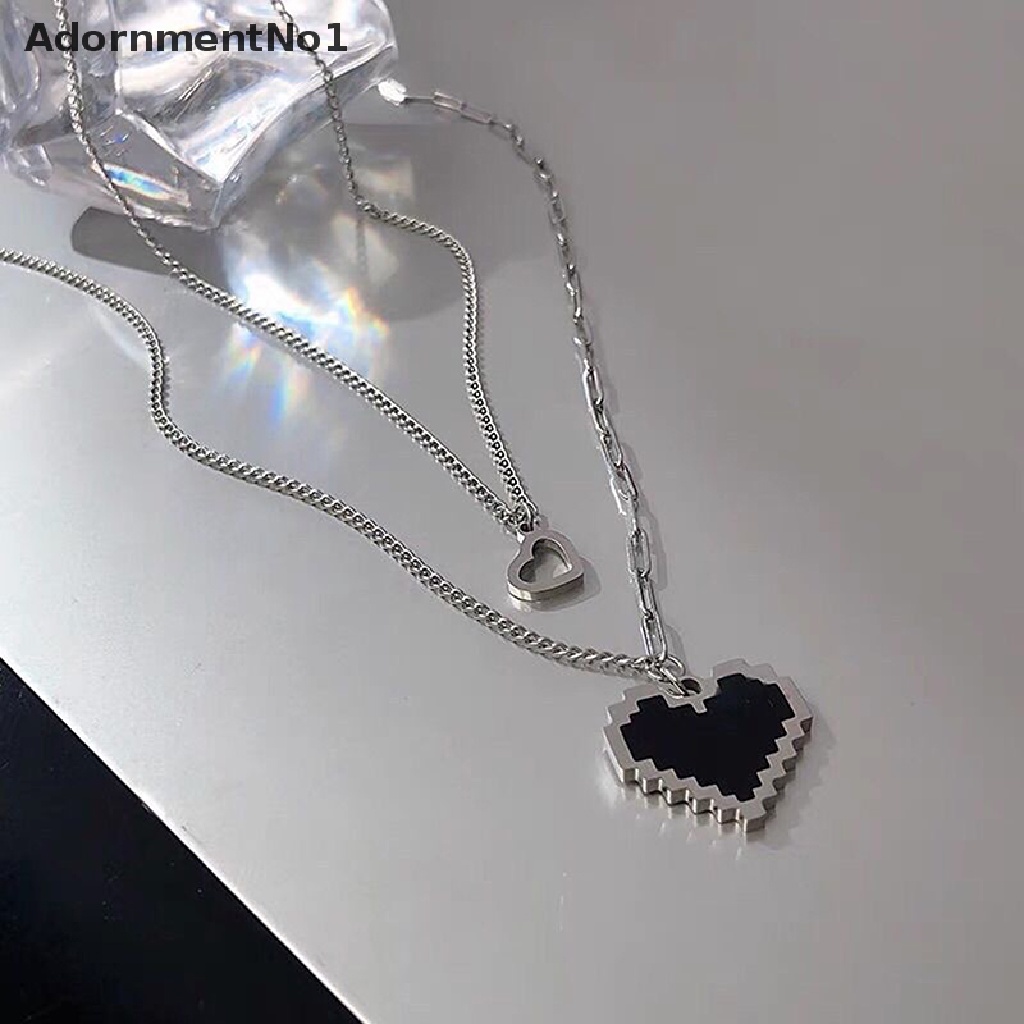 (AdornmentNo1) Kalung Rantai Dengan Liontin Hati Hollow Mosaik Warna Hitam Gaya Punk Untuk Wanita