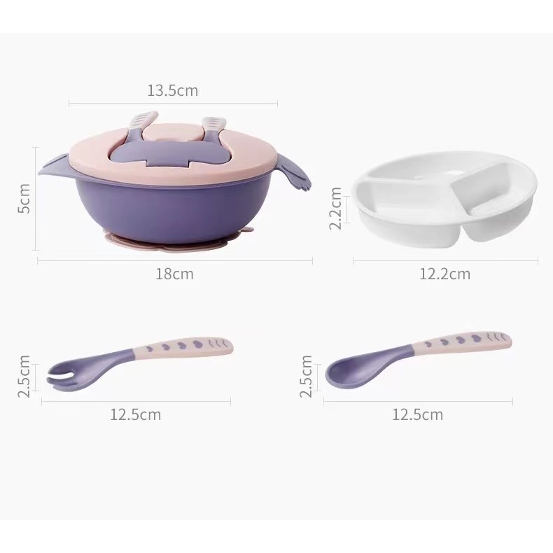 [1KG 6PC] Babyland Mangkok Double Layer Bowl Anti Slip Silikon Set 2 layer Sendok Garpu Tempat Makan Anak