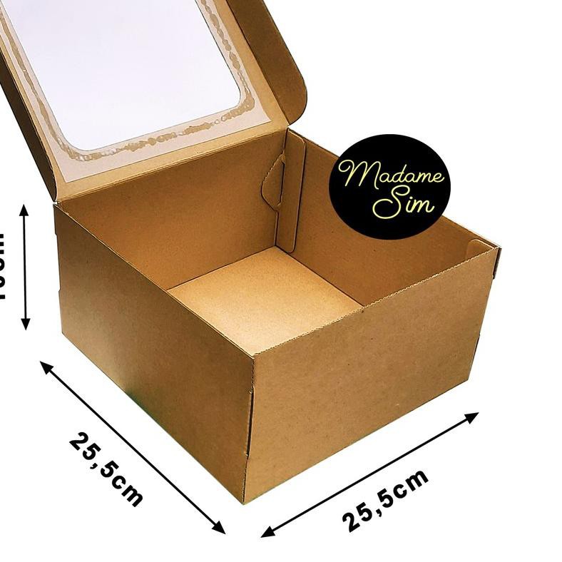 

❄ KOTAK KUE - CAKE BOX 25 x 25 x 10 CM - COKLAT + JENDELA (ISI 10 PCS) ✷
