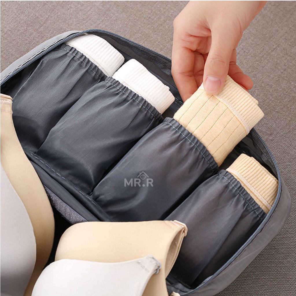 Tas Organizer Travel Pouch Tempat Penyimpanan Pakaian Dalam Bra Celana Dalam Pembalut Serbaguna Traveling Bag Multifungsi Gaya Korea Bahan Kain Oxfor