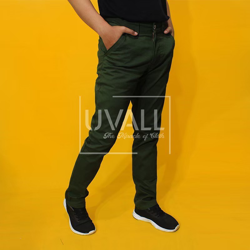 Celana Chino / Chinos Slimfit Pria Original UVALL M L XL - Hijau Army